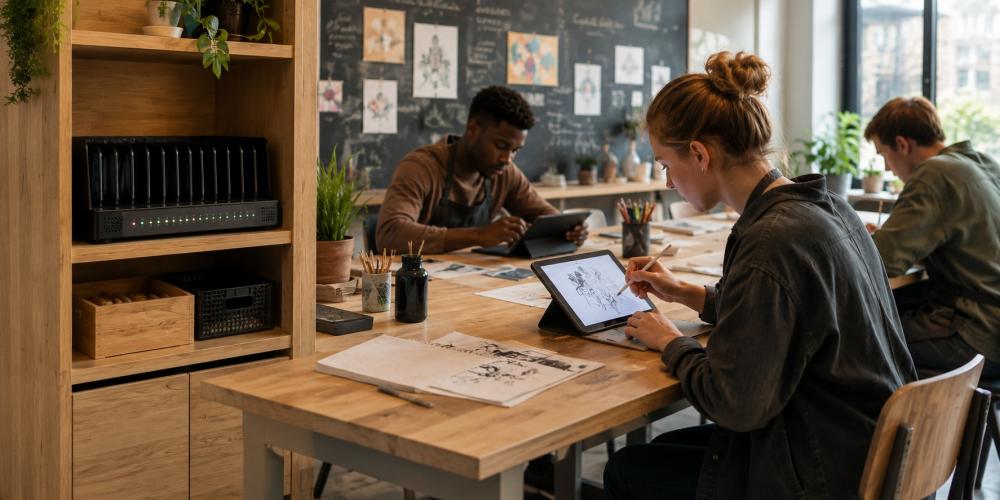 VR-Headsets und Tablets bei einer geschäftlichen Schulung und Produktdemonstration