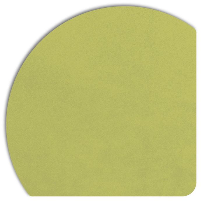 Detailansicht der Displine Alcantara®-Einlegeplatte in Zitronenfarbe mit einer einzigartigen abgerundeten Ecke.