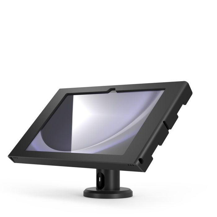 Seitenansicht der Compulocks Rise Tischhalterung für Samsung Galaxy Tab A9+, mit stabiler Basis und eckigem Design.