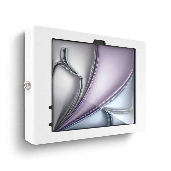 Seitenansicht der Compulocks Apex-Wandhalterung für iPad Air 11 Zoll, mit schlankem Design und Sicherheitsschloss.