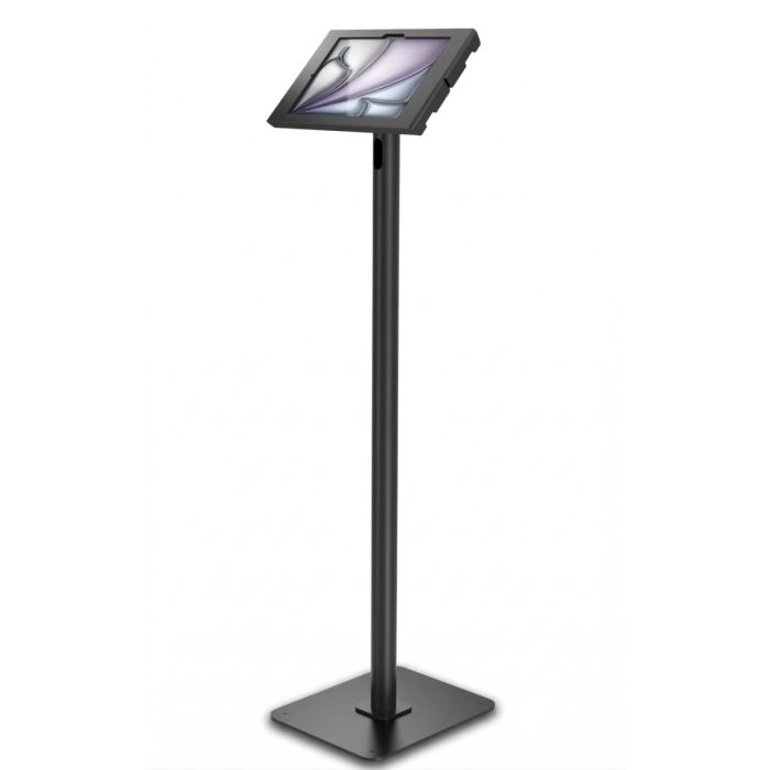 Seitenansicht des Compulocks Swift Apex Bodenständers für iPad Air 11 Zoll in Schwarz, mit stabiler Basis und verstellbarer Halterung.