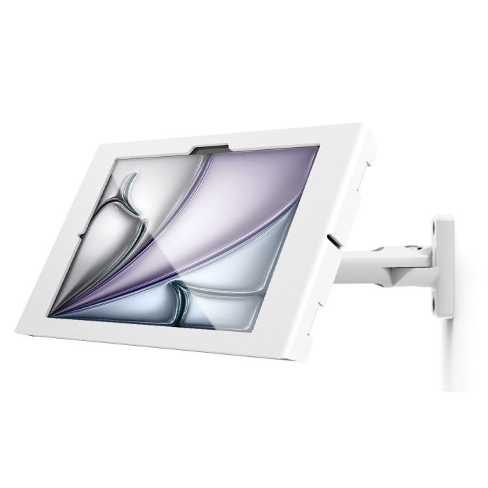 Seitenansicht des Compulocks Swing Apex Wandhalters für iPad Air, montiert an der Wand in modernem Look.