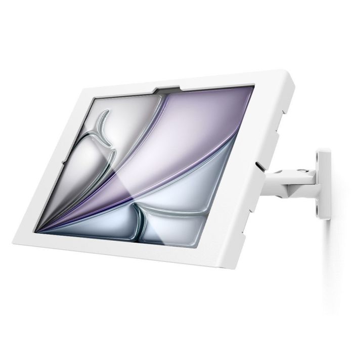 Seitenansicht des Compulocks Swing Apex Wandhalters für iPad Air, montiert an der Wand in modernem Look.