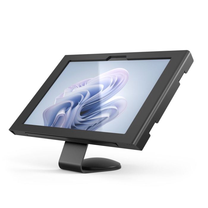 Seitenansicht des Compulocks Core Apex Tischhalters für Microsoft Surface Pro 11, mit angewinkeltem Tablet.