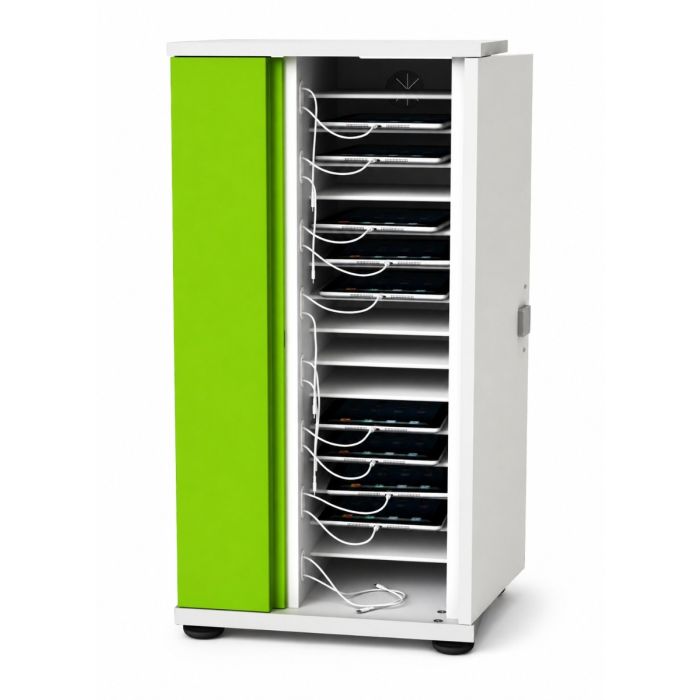 Offener Zioxi iPad-Ladeschrank mit sichtbaren Ladefächern und Kabelmanagement.