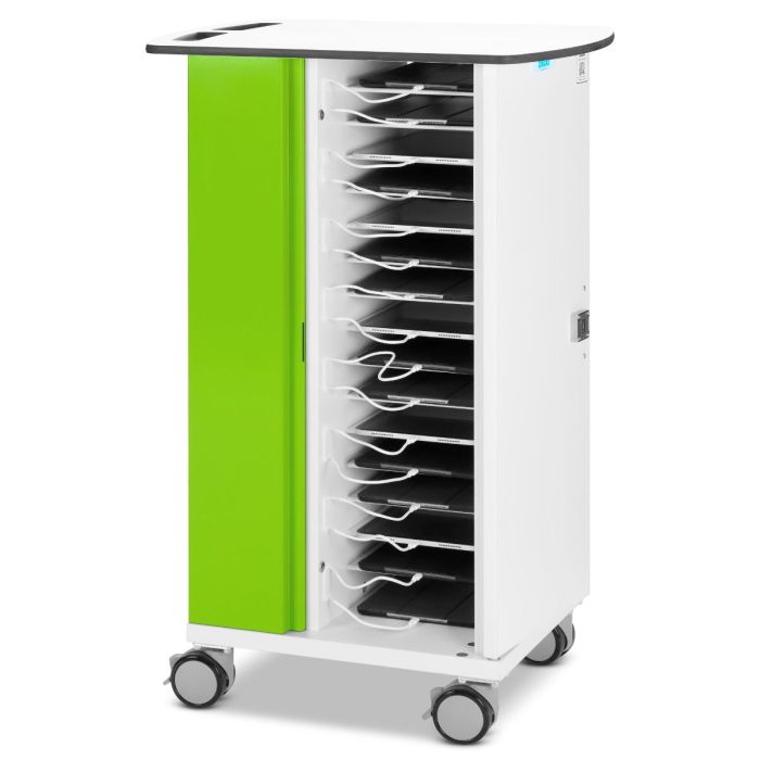 Offener Zioxi iPad-Ladewagen mit sichtbaren Ladefächern und Kabelmanagement.