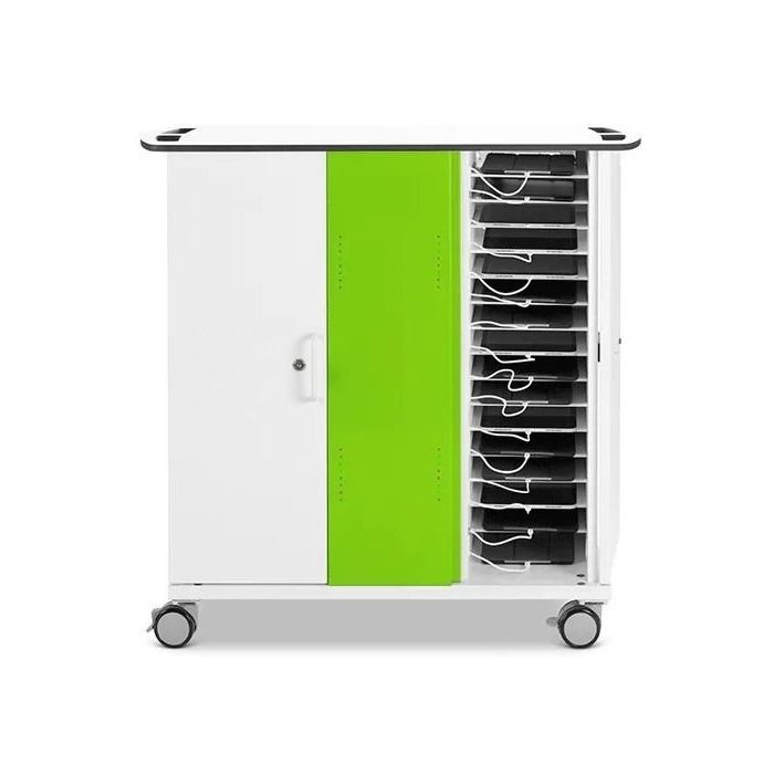 Offener Zioxi onView2 iPad-Ladewagen mit sichtbaren iPad-Fächern und Kabelmanagement.
