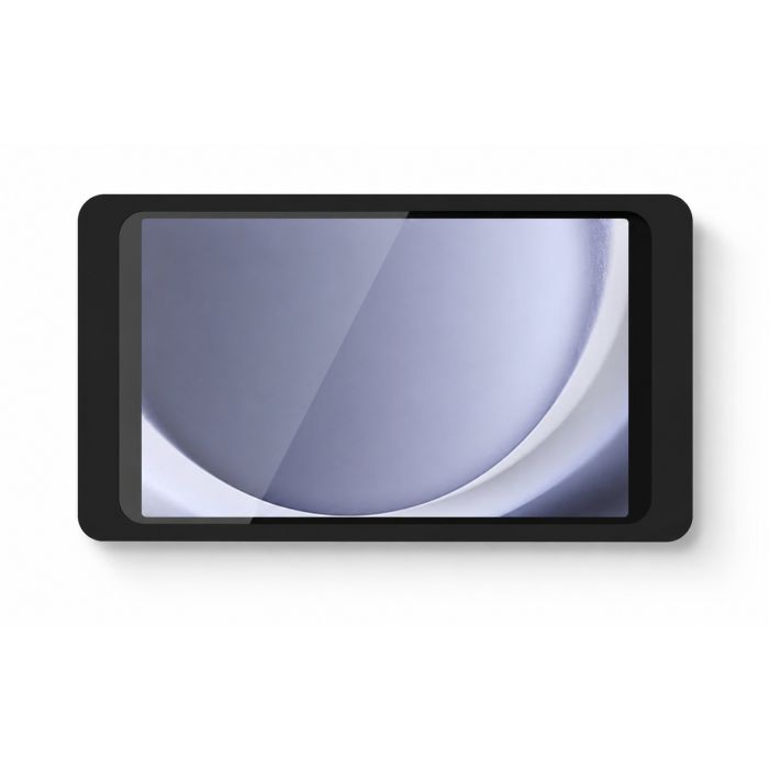 Detailansicht des Displine Companion Wall 2.0 Wandhalters in Schwarz, mit Fokus auf den Bildschirm und die Verarbeitung.