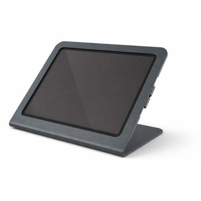 Seitenansicht des Heckler Design Windfall Tablet-Ständers für iPad Air 13 Zoll, in verstellbarer Position.