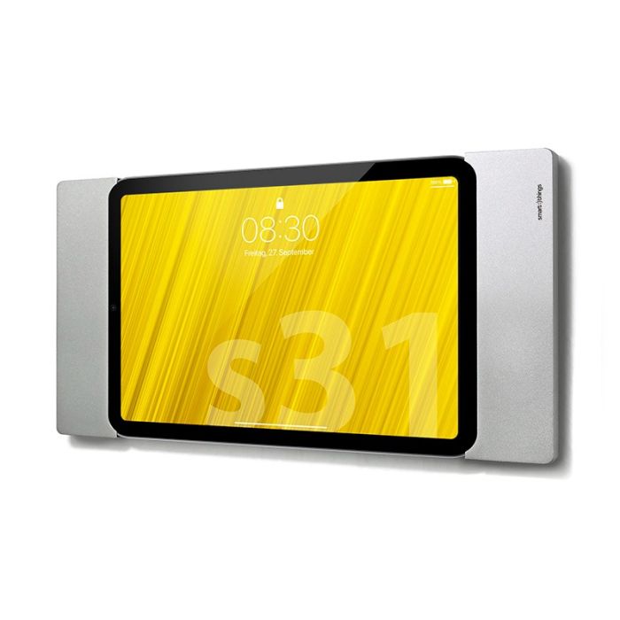 Seitenansicht der Smart Things sDock Fix Wandhalterung für iPad Mini 7, montiert an der Wand mit hellem Hintergrund.