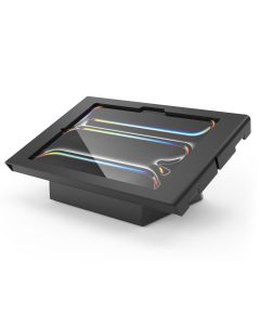 Detailansicht des Compulocks AV Capsule Apex Tischständers für iPad Pro 11 Zoll, mit schwarzem Finish und modernem Look.