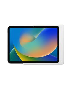 Detailansicht der Displine Companion Wall Home Wandhalterung für iPad 11 Zoll, mit weißer Oberfläche und teilweise platziertem iPad.