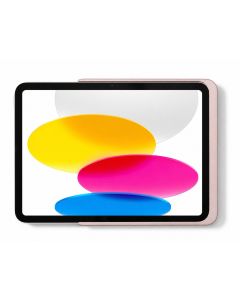 Detailaufnahme des Displine Dame Wall Home 2.0 Wandhalters in Roségold mit einem iPad 10,9 Zoll, mit buntem Hintergrund.