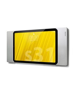 Seitenansicht der Smart Things sDock Fix Wandhalterung für iPad Mini 7, montiert an der Wand mit hellem Hintergrund.