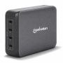 Seitenansicht des Manhattan 240-W-4-Port-GaN-USB-C-Power-Delivery-Ladehubs mit vier USB-C-Anschlüssen.