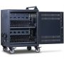 Seitenansicht des Power Technologies AC-30 Ladewagens mit geöffneter Tür und sichtbaren Ladefächern für 30 Geräte.