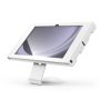 Seitenansicht der Compulocks Core Apex Tischhalterung für Samsung Galaxy Tab A11+ in Weiß, mit angewinkeltem Tablet.