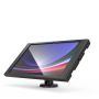 Seitenansicht der schwarzen Compulocks Rise Tischhalterung für Samsung Galaxy Tab S10 Ultra, mit angewinkeltem Tablet.