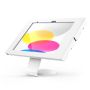 Seitenansicht des Compulocks Core Apex Tischhalters für iPad 11 Zoll, mit einem modernen weißen Finish und einer stabilen Basis.