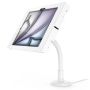Seitenansicht der Compulocks Flex Apex Tischhalterung mit einem iPad Air 11 Zoll, im Einsatz mit flexiblem Arm.