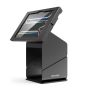 Seitenansicht des schwarzen Compulocks Tablet Printer Kiosk für iPad Pro 11 Zoll, mit offenem Display zur Nutzung.