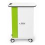 Seitenansicht des Zioxi OnView MacBook NEO-Ladewagens mit grünem Panel und digitalem Codeschloss.