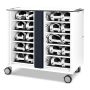 Offener Zioxi VR-Headset-Ladewagen mit 40 sichtbaren VR-Headsets in Reihen, inklusive Kabelmanagement und Tastensperre.