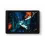 Detailansicht des Displine Companion Wall 2.0 Wandhalters mit iPad 10,9 Zoll, schwarz, mit buntem Hintergrund.
