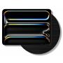 Detailansicht der Displine Moonlight Wandhalterung für iPad Pro 11 Zoll, mit schwarzem, gestreiftem Design und einem iPad in eleganter Position.