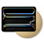 Detailansicht des Displine Sunset Wandhalters mit sichtbarem iPad Pro 11 Zoll, goldfarbener Basis.