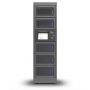 Vorderansicht des modularen Ladeschranks PT-PRO-5 von Power Technologies mit fünf großen Fächern und Kontrollbildschirm.