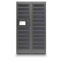 Vorderansicht des modularen Ladeschranks PT-PRO-22 von Power Technologies mit 22 Fächern und Kontrollbildschirm.