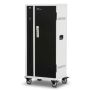 Seitenansicht des Power Technologies PT-VERT-GLIDE-24 AC-Ladewagens mit geschlossener Tür und Rädern für Mobilität.