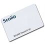 Nahaufnahme der Scolio RFID-Benutzerkarte mit deutlich sichtbarem Logo und MIFARE Classic 1K-Text.