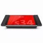 Draufsicht auf den Smart Things sDock Fix Tischständer für iPad Pro 13 Zoll, mit leuchtend rotem Hintergrund auf dem Bildschirm.