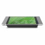 Draufsicht auf den Smart Things sDock Fix Tischständer für iPad A16 mit silberner Oberfläche und einem iPad im Einsatz.