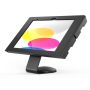 Seitenansicht des Compulocks Core Swell Tischhalters für iPad, mit buntem Hintergrund und stabiler Basis.