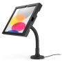 Seitenansicht des Compulocks Flex Swell Tischhalters für iPad mit flexiblem Arm und schwarzem Design.