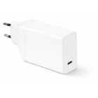Seitenansicht des Torvik 65W USB-C-Adapters mit EU-Stecker in Weiß, mit sichtbarem USB-C-Anschluss.