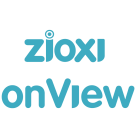 Das offizielle Zioxi onView-Logo in Blau, das als visuelle Darstellung für die Zioxi onView Education-Lizenz für 24-Schacht-Ladeschränke verwendet wird.