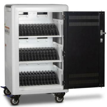 Open Power Technologies AC-PLUS-T-H65 USB-C-Ladewagen mit sichtbaren Ladefächern für 36 Geräte.