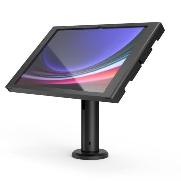 Seitenansicht der Compulocks Rise Tischhalterung mit einem Samsung Galaxy Tab S11 Ultra, im Winkel von 20 cm.