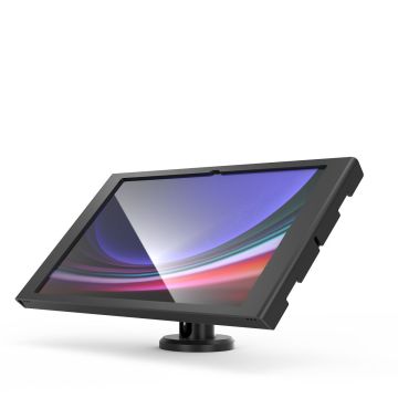 Seitenansicht der Compulocks Rise Tischhalterung für Samsung Galaxy Tab S11 Ultra, mit verstellbarem Winkel und stabiler Basis.