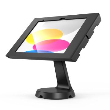 Seitenansicht des Compulocks Mast Apex Tischständers für iPad 11 Zoll, mit klarem Display und stabiler Basis.