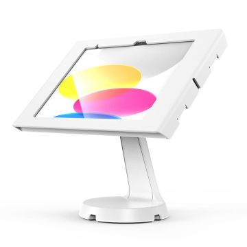 Seitenansicht des Compulocks Mast Apex Tischständers für iPad, mit klarem Display und stabiler Basis.