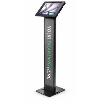 Seitenansicht des Compulocks BrandMe Apex Bodenständers für iPad Air, mit Branding-Option an der Seite.