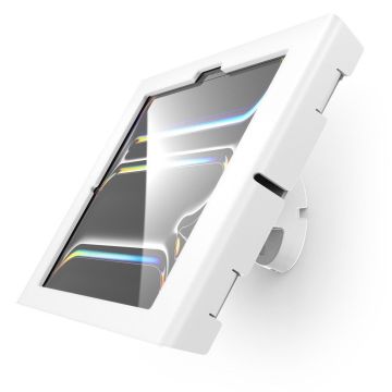 Seitenansicht des Compulocks Bow Apex Wandhalters für iPad Pro 11 Zoll, montiert an der Wand mit schlankem Design.