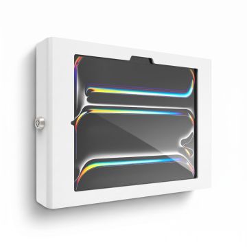 Seitenansicht der Compulocks Apex-Wandhalterung für iPad Pro 11 Zoll, mit sichtbarem Sicherheitsschloss.