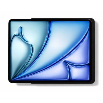 Detailaufnahme des Wandhalters Displine Dame Wall Home 2.0 mit einem iPad Air 13 Zoll, schwarz, mit modernem, elegantem Finish.