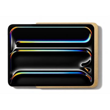 Draufsicht auf den Wandhalter Displine Dame Wall Home 2.0 mit iPad Pro 11 Zoll, sichtbar in elegantem Gold-Finish.